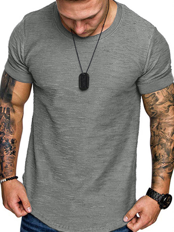 Men's Solid Color Bamboo Cotton Round Neck T-Shirt, Short-Sleeved