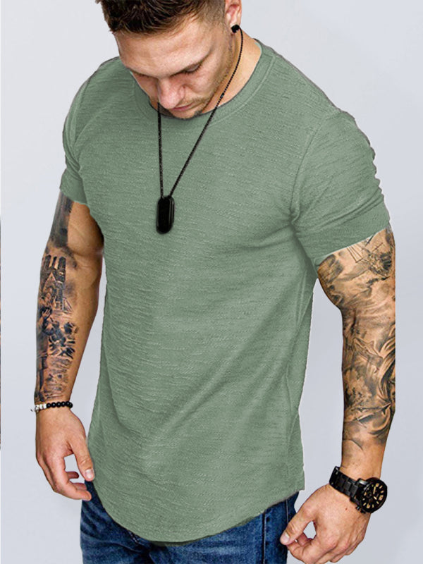 Men's Solid Color Bamboo Cotton Round Neck T-Shirt, Short-Sleeved