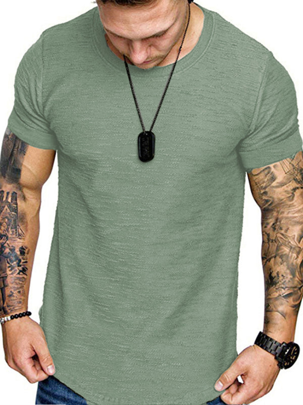 Men's Solid Color Bamboo Cotton Round Neck T-Shirt, Short-Sleeved