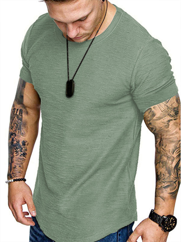 Men's Solid Color Bamboo Cotton Round Neck T-Shirt, Short-Sleeved