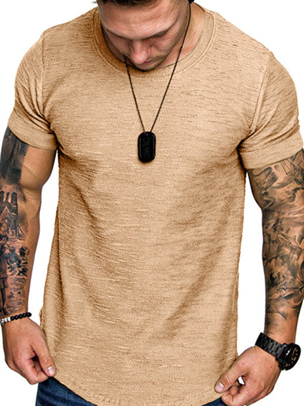 Men's Solid Color Bamboo Cotton Round Neck T-Shirt, Short-Sleeved