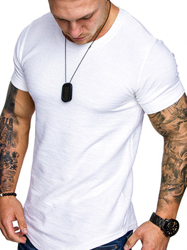 Men's Solid Color Bamboo Cotton Round Neck T-Shirt, Short-Sleeved