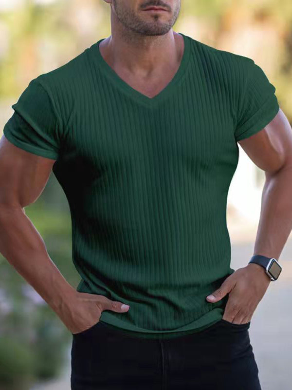 Summer slim V-neck sports fitness breathable solid color short-sleeved T-shirt