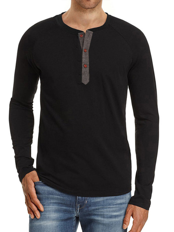 Men's Knitted Round Neck Button Long Sleeve T-Shirt