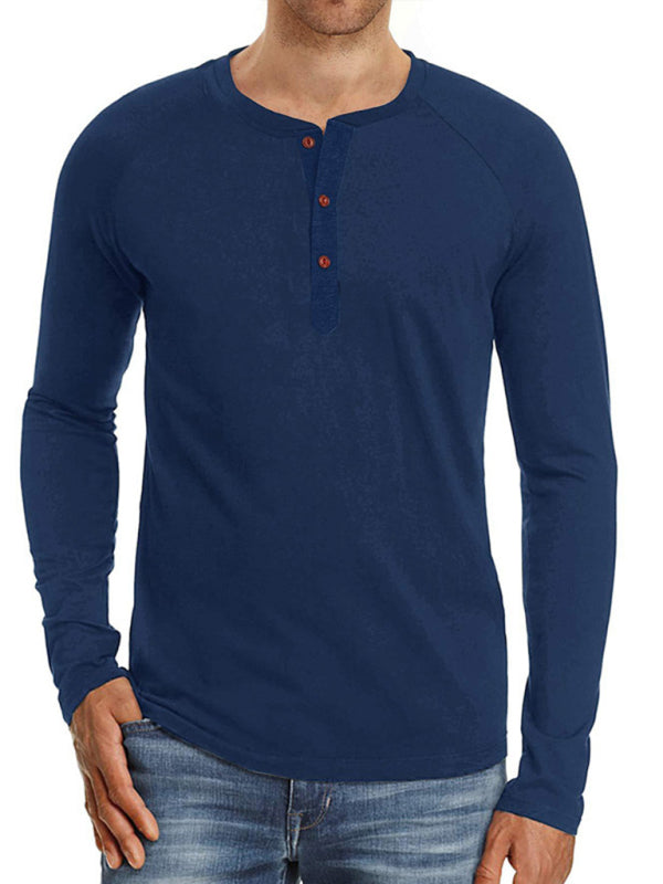 Men's Knitted Round Neck Button Long Sleeve T-Shirt