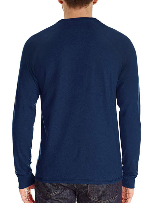 Men's Knitted Round Neck Button Long Sleeve T-Shirt