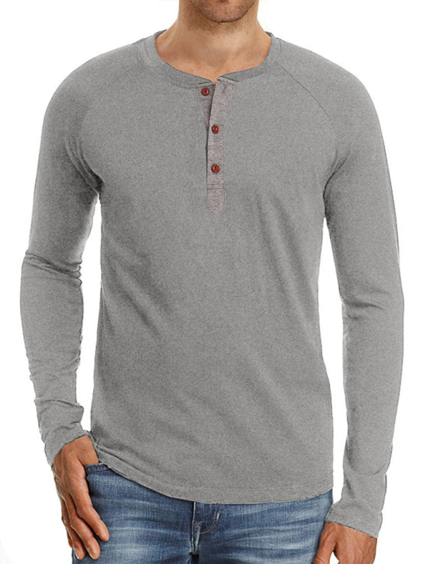 Men's Knitted Round Neck Button Long Sleeve T-Shirt