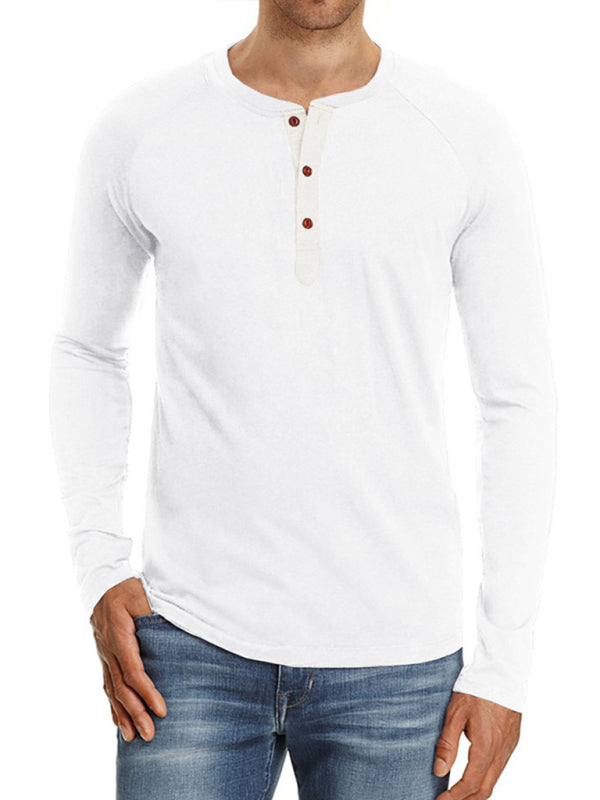 Men's Knitted Round Neck Button Long Sleeve T-Shirt