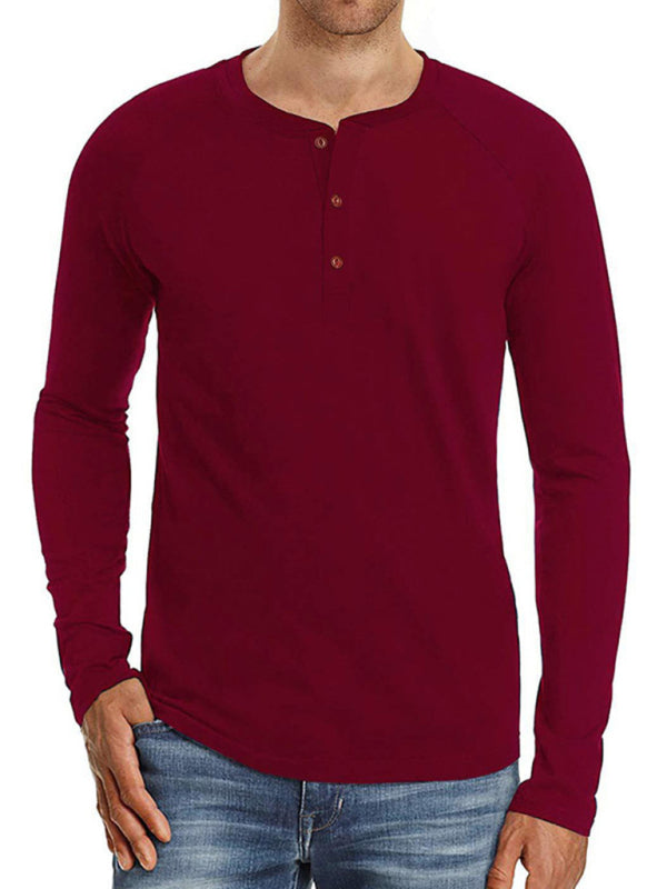 Men's Knitted Round Neck Button Long Sleeve T-Shirt