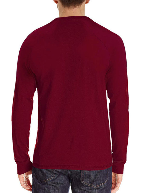 Men's Knitted Round Neck Button Long Sleeve T-Shirt