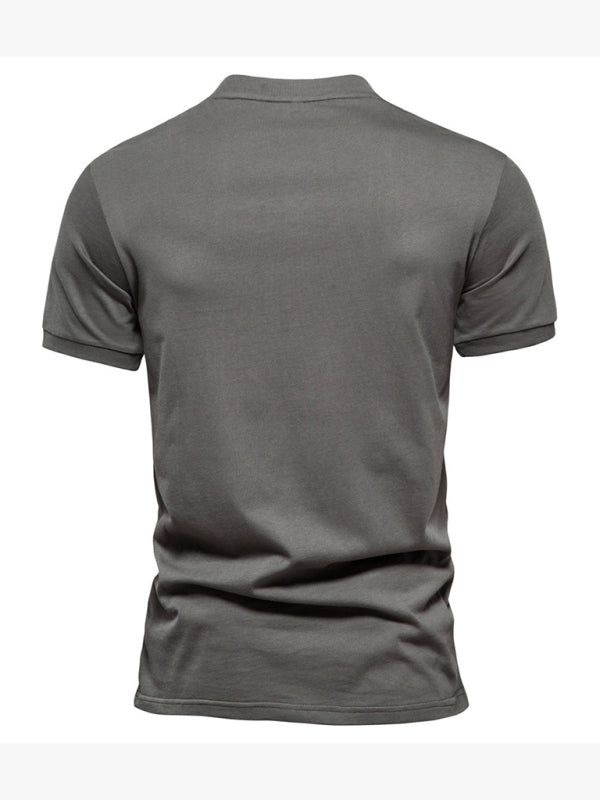 Men's Cotton V Neck Zipper Short Sleeve T-Shirt