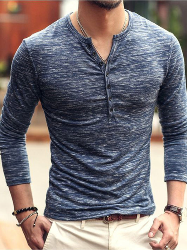 Premium Men's Silk Long-Sleeve T-Shirt with Contemporary Open Placket Design