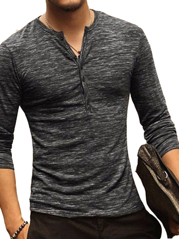 Premium Men's Silk Long-Sleeve T-Shirt with Contemporary Open Placket Design