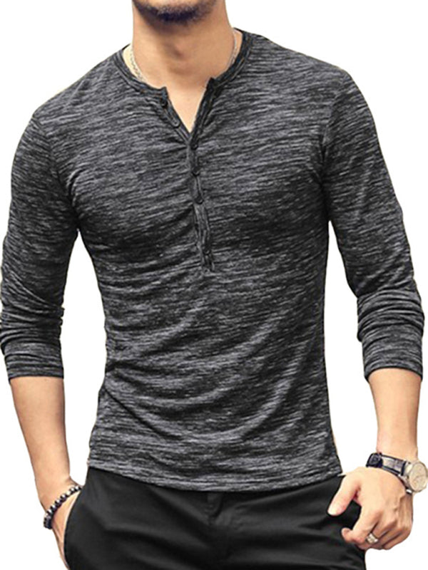 Premium Men's Silk Long-Sleeve T-Shirt with Contemporary Open Placket Design