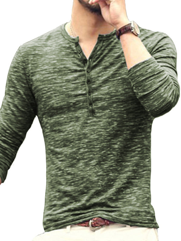 Premium Men's Silk Long-Sleeve T-Shirt with Contemporary Open Placket Design