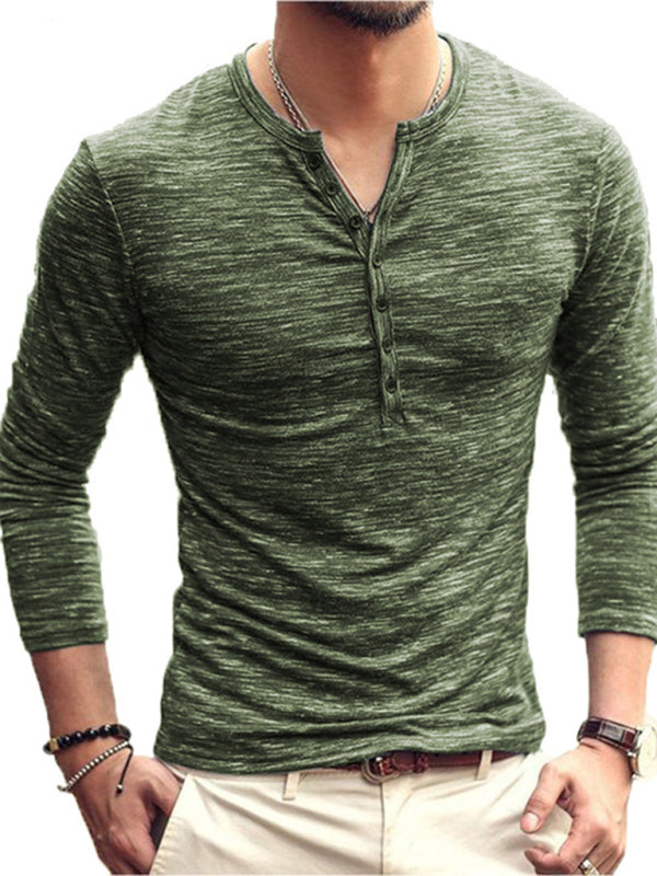 Premium Men's Silk Long-Sleeve T-Shirt with Contemporary Open Placket Design