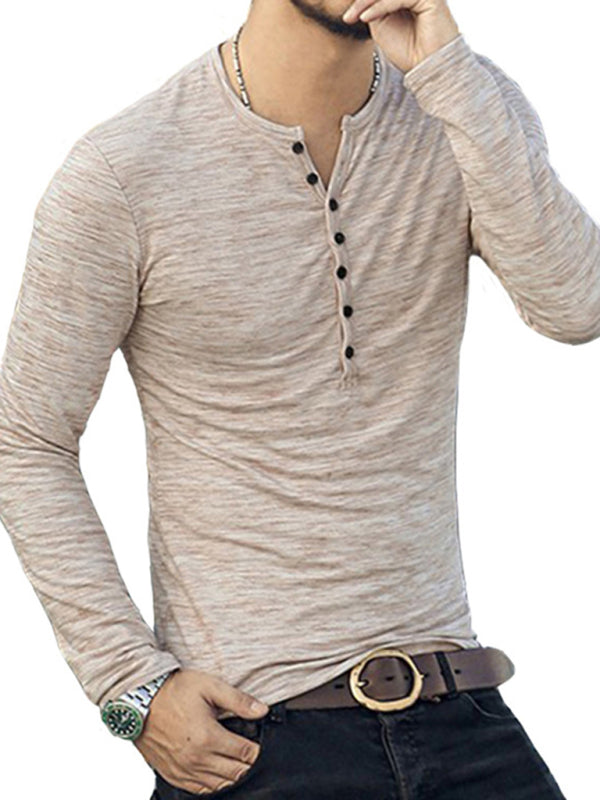 Premium Men's Silk Long-Sleeve T-Shirt with Contemporary Open Placket Design