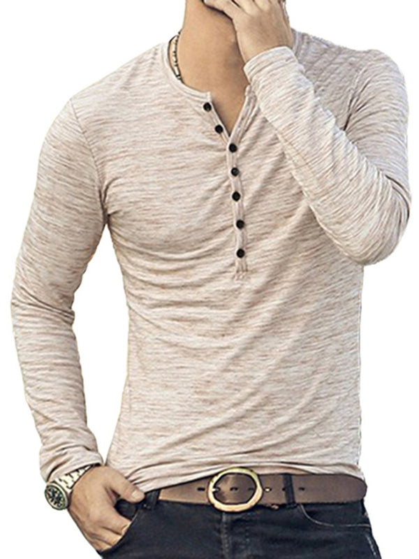 Premium Men's Silk Long-Sleeve T-Shirt with Contemporary Open Placket Design