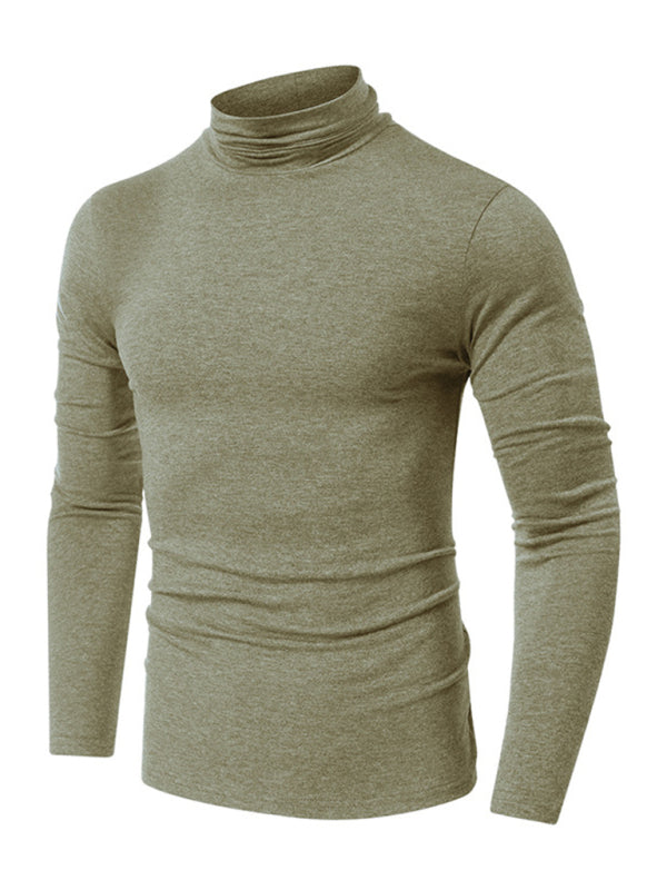 Men's long-sleeved solid color turtleneck bottoming T-shirt top