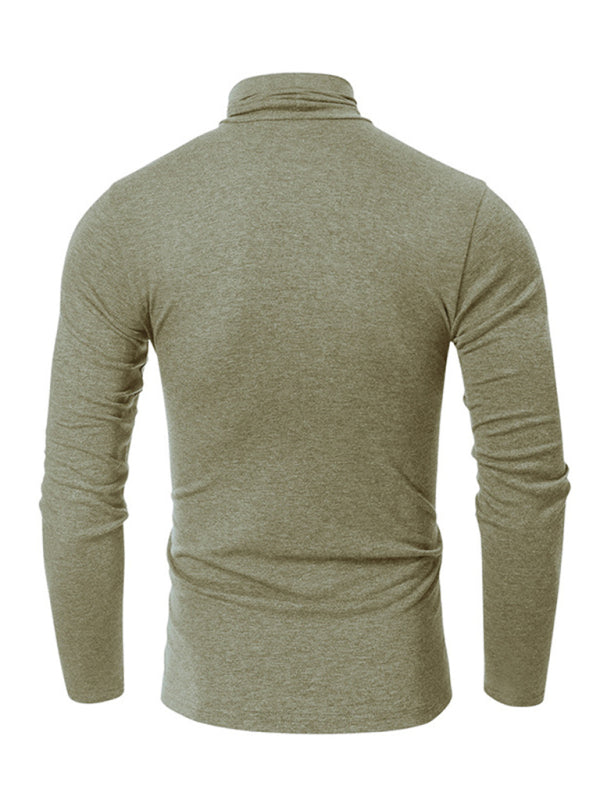 Men's long-sleeved solid color turtleneck bottoming T-shirt top