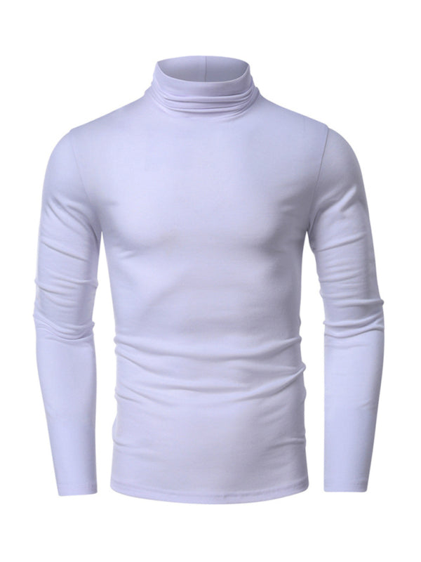 Men's long-sleeved solid color turtleneck bottoming T-shirt top