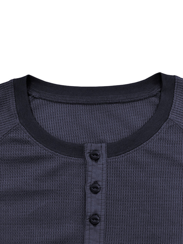 New Men's Round Neck Waffle Henley Shirt