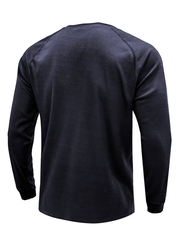 New Men's Round Neck Waffle Henley Shirt