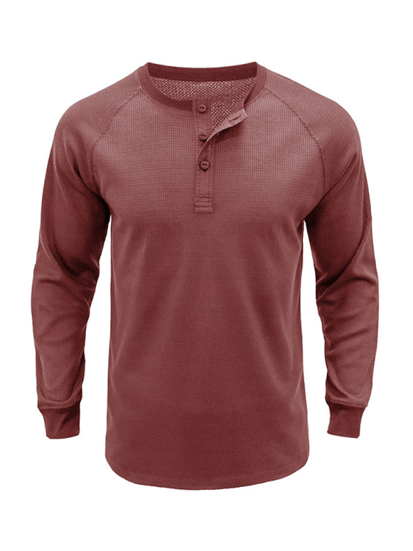 New Men's Round Neck Waffle Henley Shirt