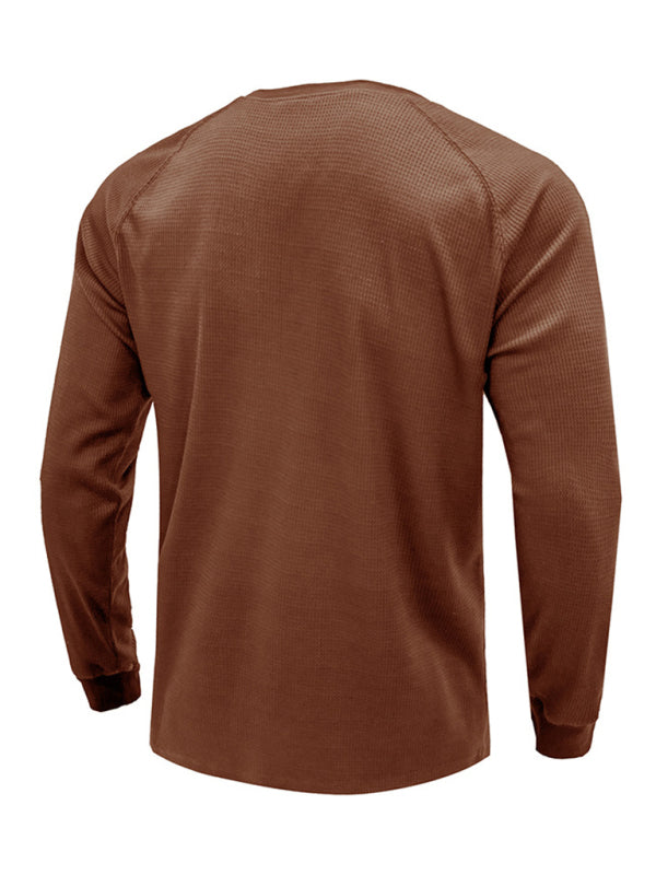 New Men's Round Neck Waffle Henley Shirt