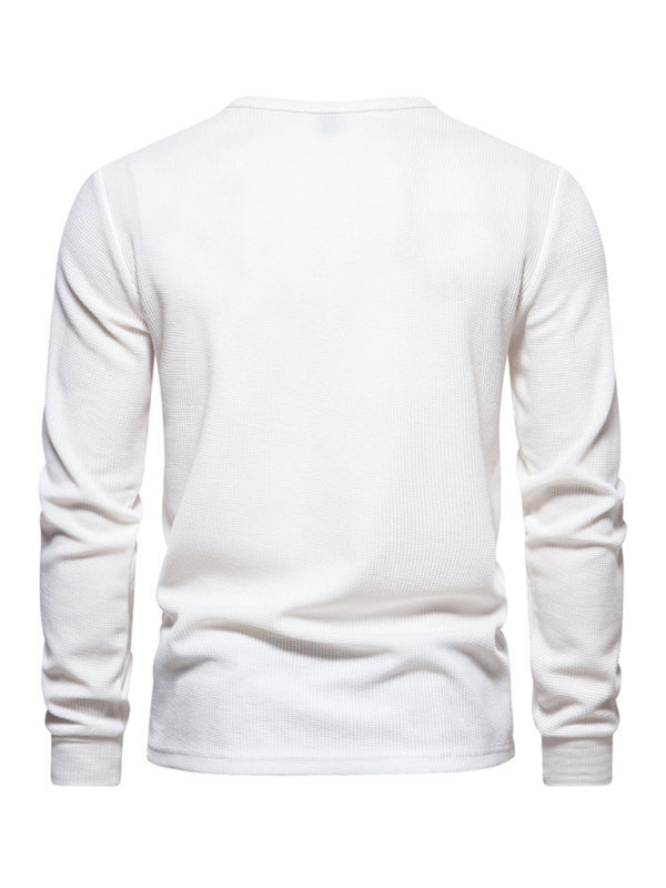 Men's Four Button Waffle Henley Neck Long Sleeve T-Shirt