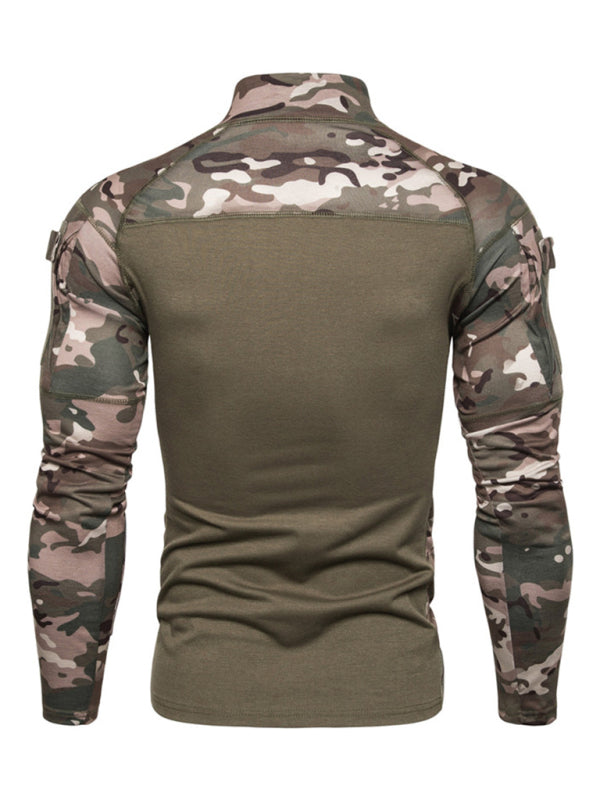 Men's Military-Style Camouflage Long Sleeve Fitness T-Shirt with