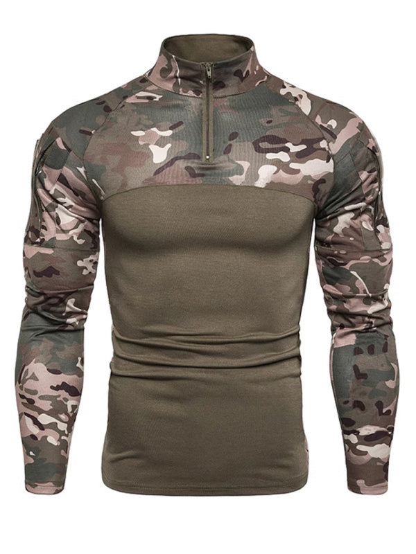 Men's Military-Style Camouflage Long Sleeve Fitness T-Shirt with