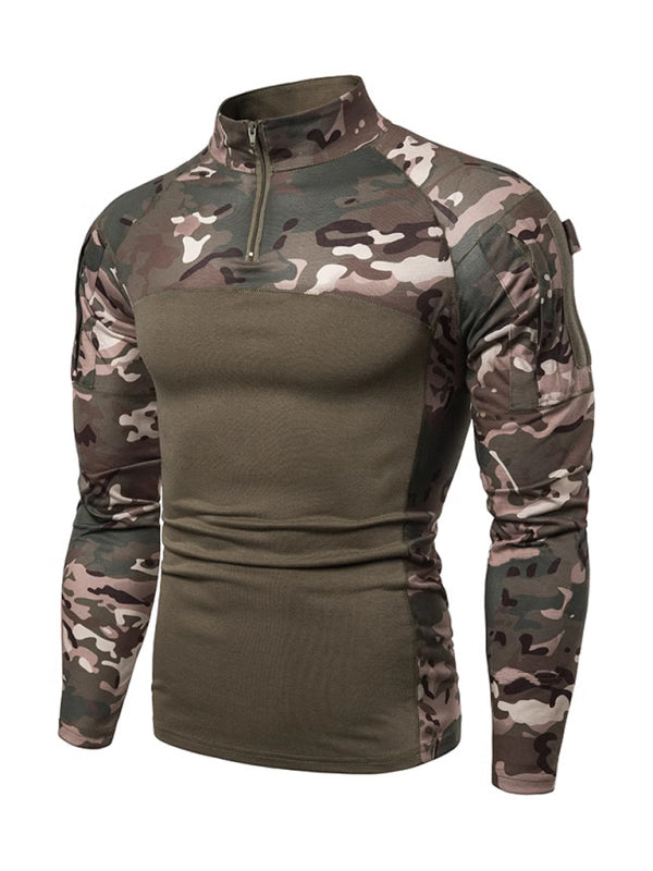 Men's Military-Style Camouflage Long Sleeve Fitness T-Shirt with