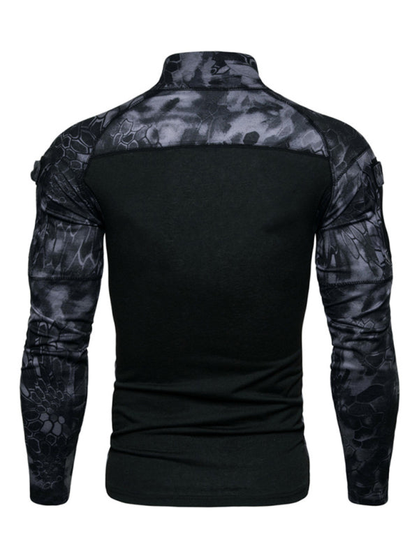 Men's Military-Style Camouflage Long Sleeve Fitness T-Shirt with