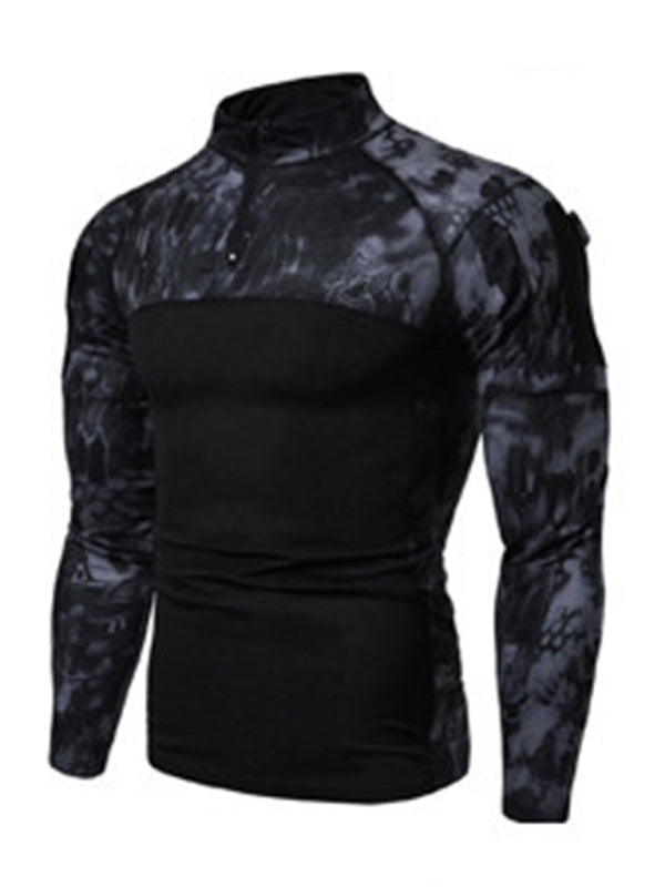 Men's Military-Style Camouflage Long Sleeve Fitness T-Shirt with