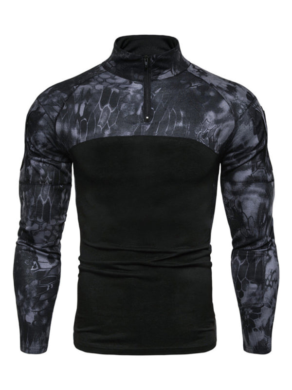 Men's Military-Style Camouflage Long Sleeve Fitness T-Shirt with