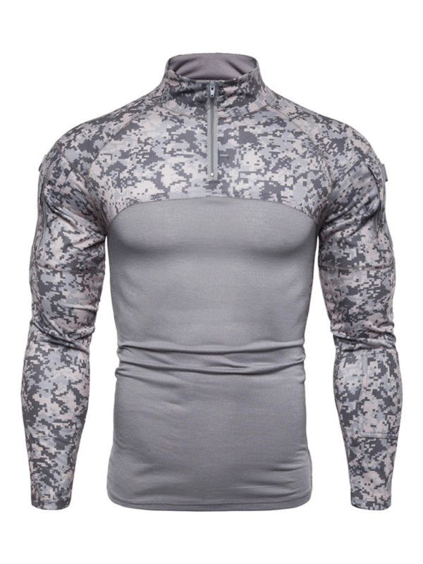 Men's Military-Style Camouflage Long Sleeve Fitness T-Shirt with