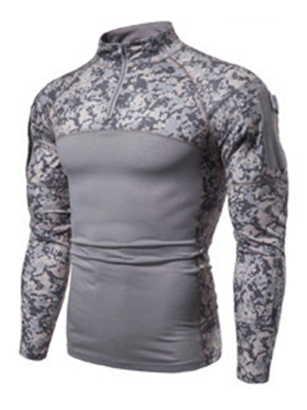 Men's Military-Style Camouflage Long Sleeve Fitness T-Shirt with