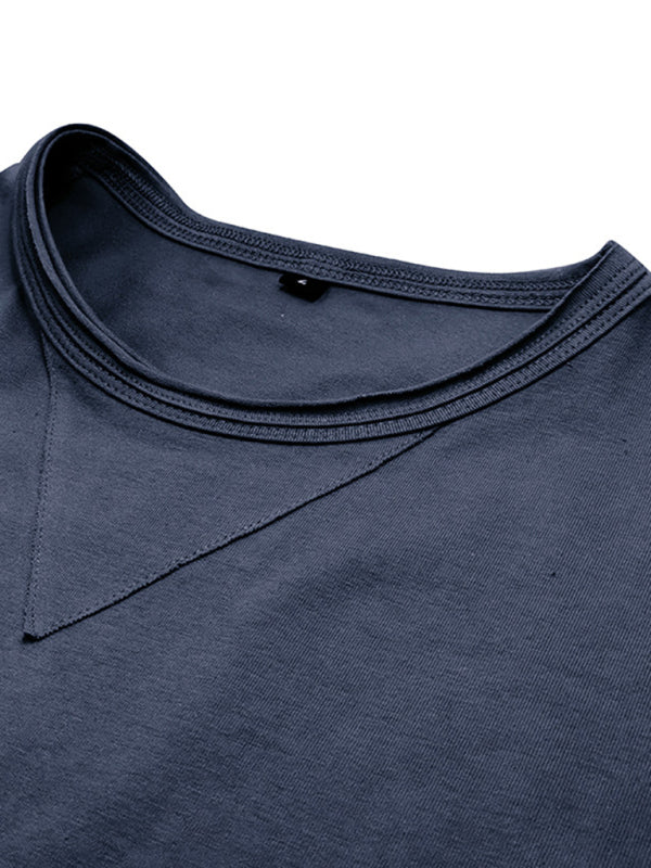 Men's new solid color round neck long sleeve cotton t-shirt