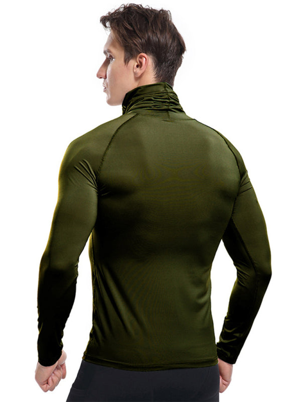 Men's new high-neck high-elastic tight sports long-sleeved T-shirt