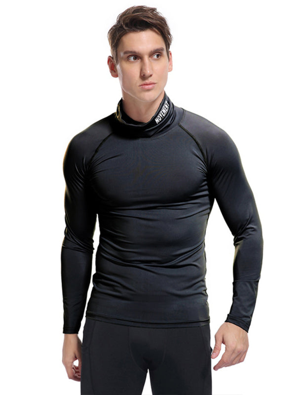 Men's new high-neck high-elastic tight sports long-sleeved T-shirt