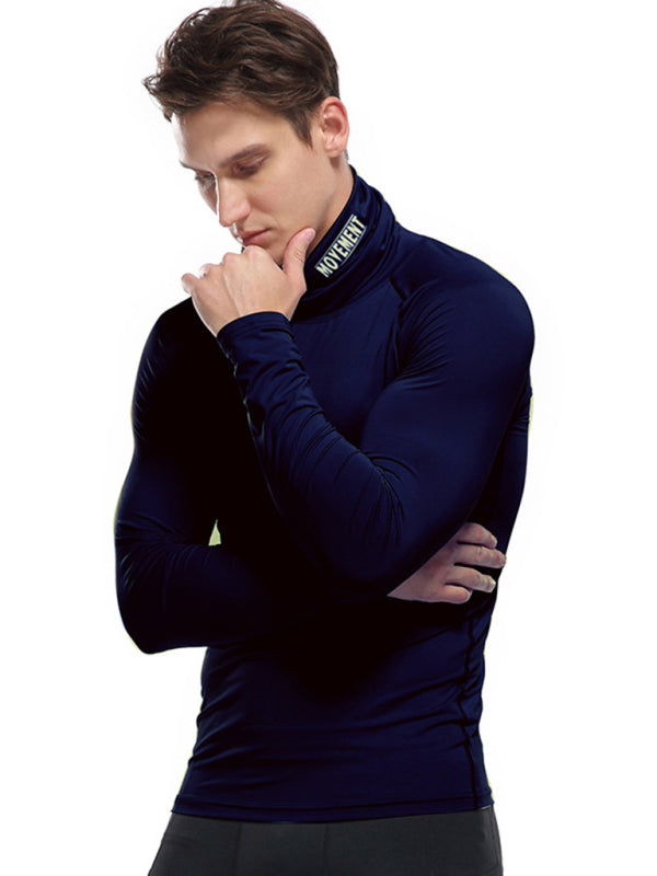 Men's new high-neck high-elastic tight sports long-sleeved T-shirt