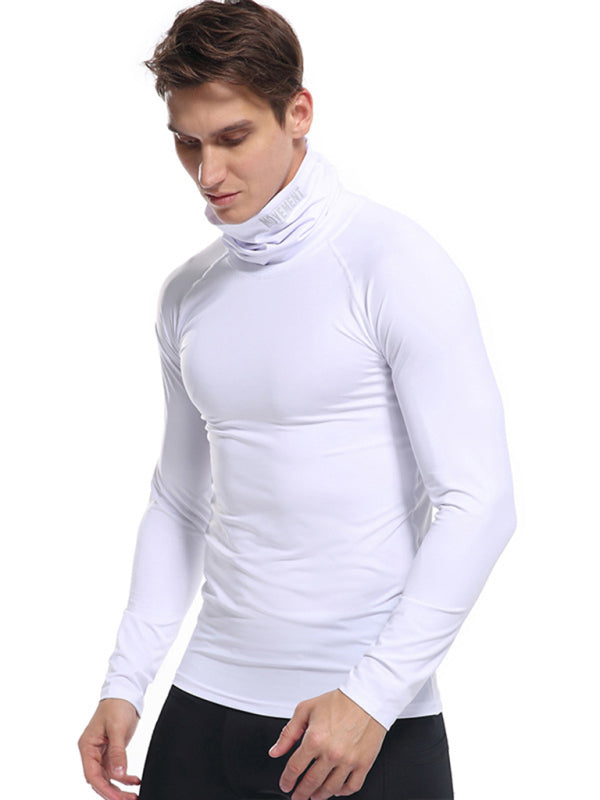 Men's new high-neck high-elastic tight sports long-sleeved T-shirt