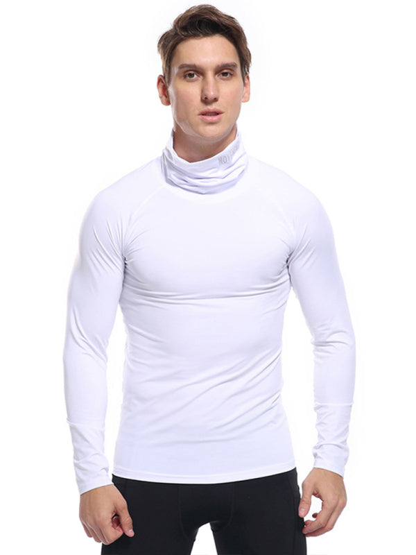 Men's new high-neck high-elastic tight sports long-sleeved T-shirt