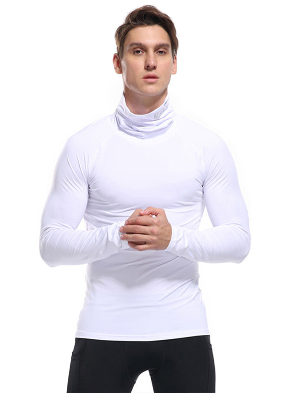 Men's new high-neck high-elastic tight sports long-sleeved T-shirt