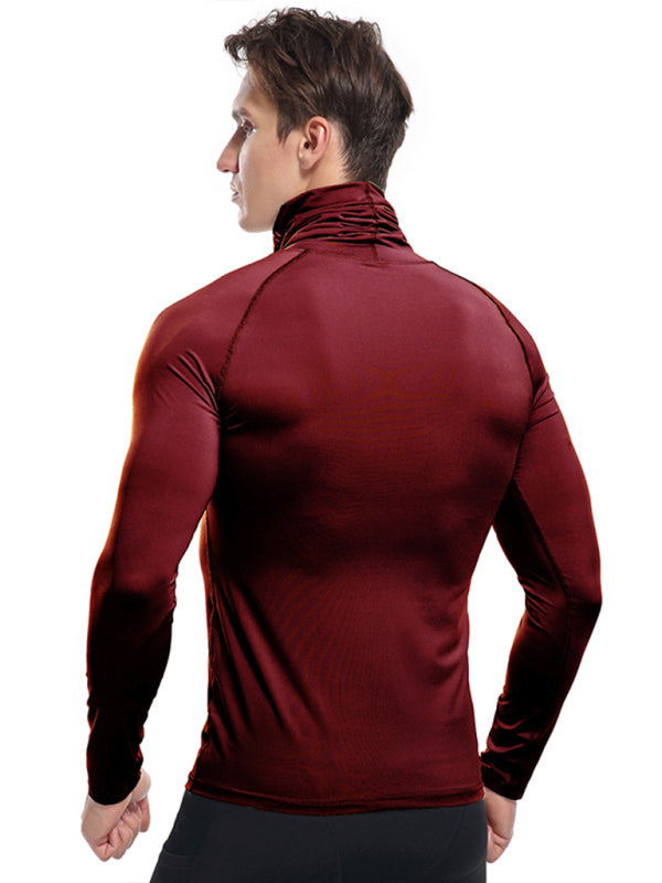 Men's new high-neck high-elastic tight sports long-sleeved T-shirt