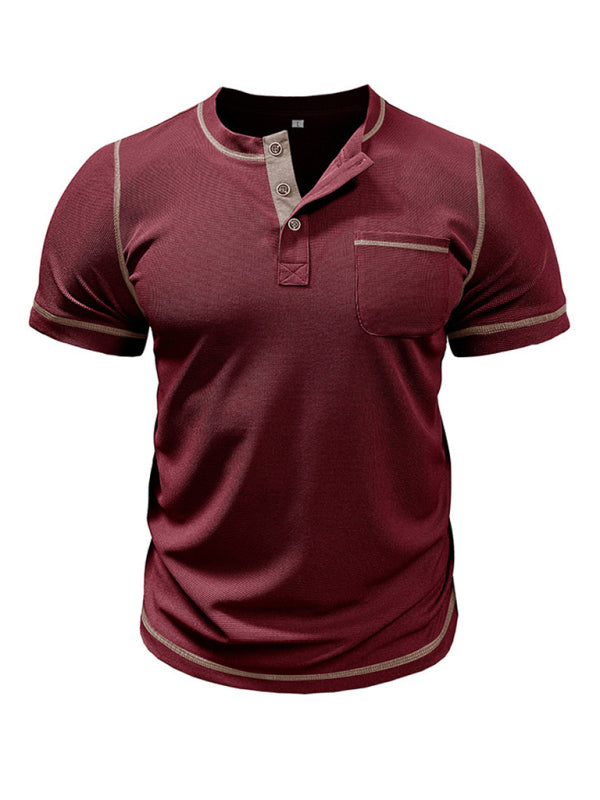 Men's American Vintage Henley Collar Short Sleeve T-Shirt