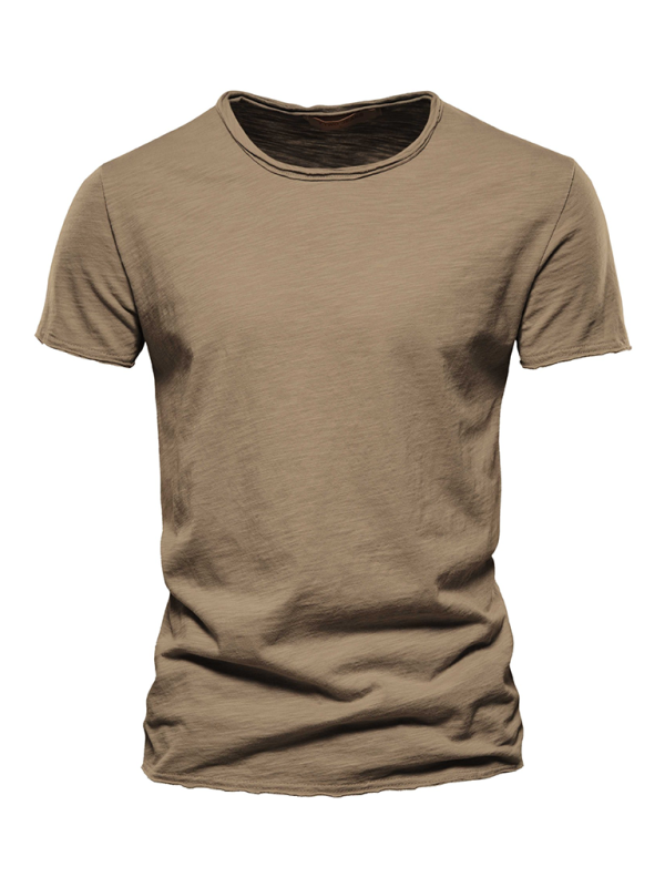 Men's New Solid Color Slub Cotton Round Neck Short Sleeve T-Shirt