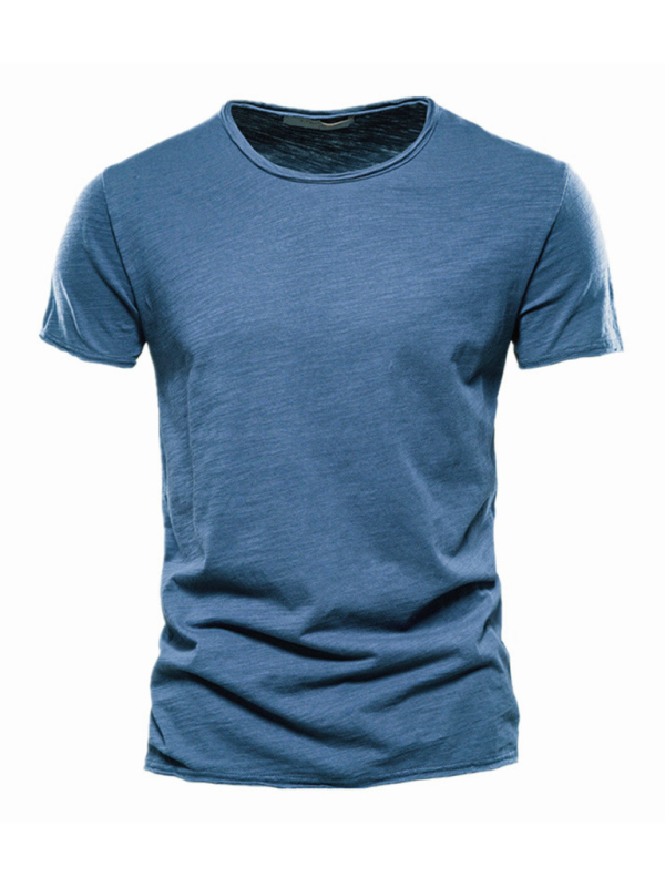 Men's New Solid Color Slub Cotton Round Neck Short Sleeve T-Shirt