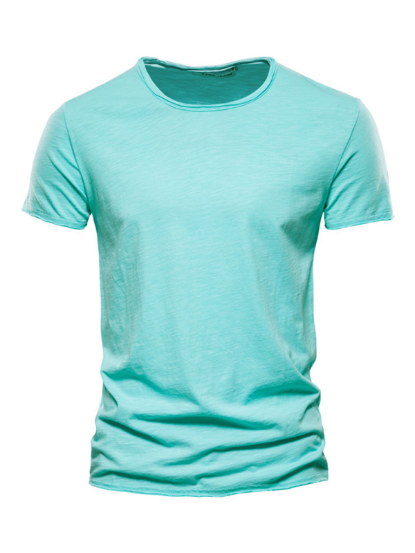 Men's New Solid Color Slub Cotton Round Neck Short Sleeve T-Shirt